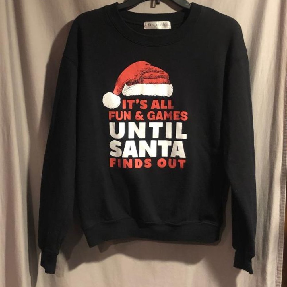 Small Women's Black Christmas Sweater Santa Hat